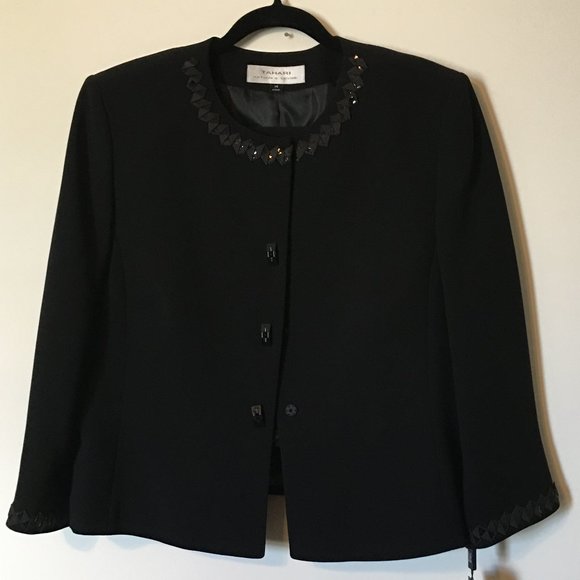 NWT!  Gorgeous TAHARI ASL Black 3/4" Sleeve Embroidered Dress Skirt Suit 14 - Picture 4 of 9